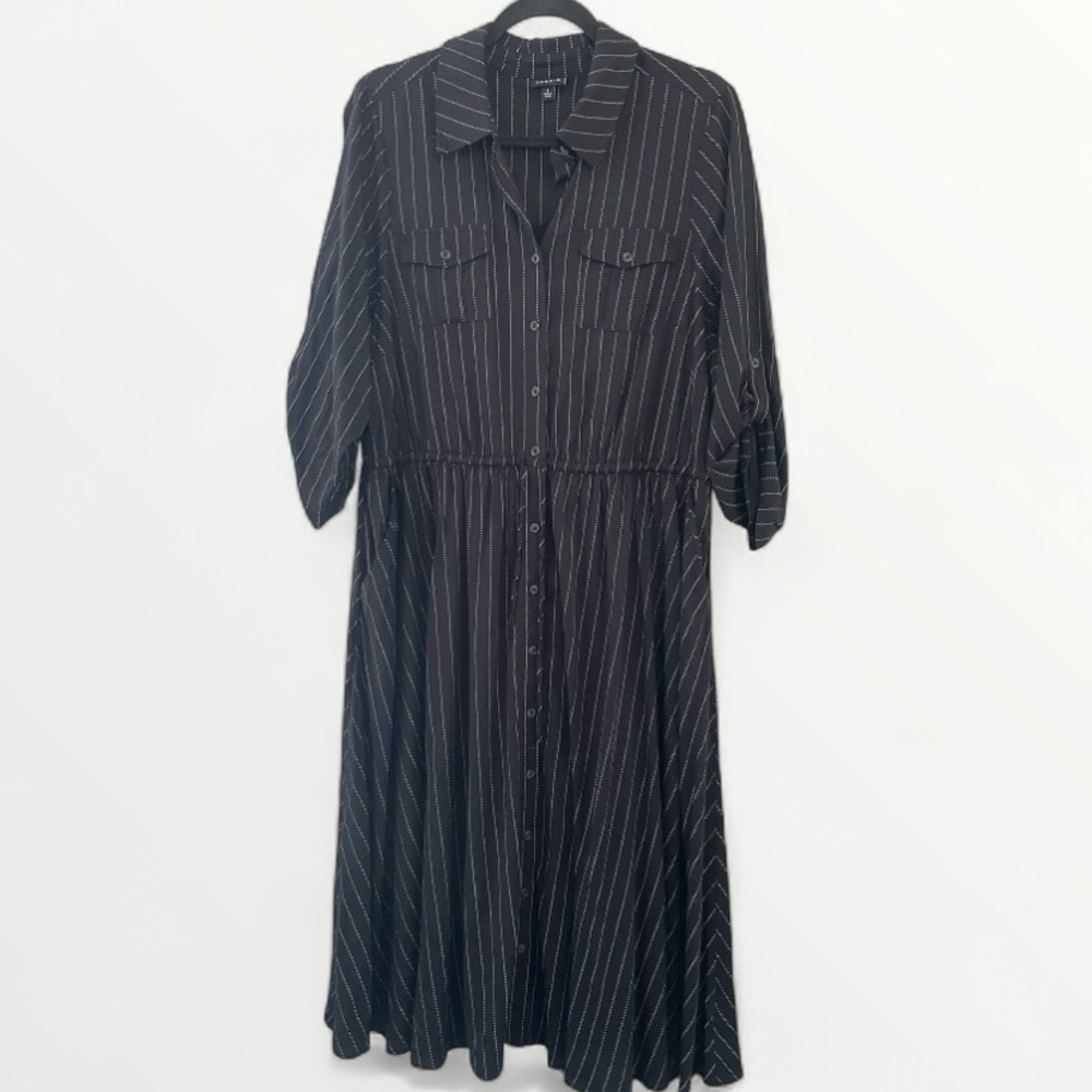 New Torrid Challis Pinstripe Midi Shirt Dress - Picture 2 of 8